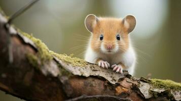 een schattig zoogdier zittend Aan een Afdeling op zoek Bij de camera foto