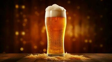 een schuimend bier in een goud pint glas foto