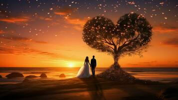 een zonsondergang bruiloft twee harten worden een foto