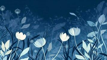 abstract botanisch patroon in silhouet Aan blauw backdrop foto