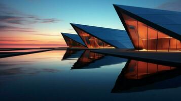 abstract ontwerp weerspiegelt modern architectuur Bij schemer foto