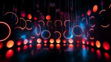 abstract gloeiend cirkels verlichten donker nachtclub muren foto