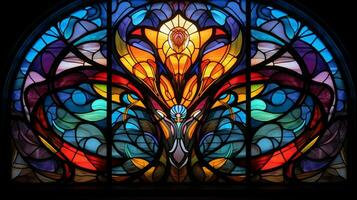 abstract gebrandschilderd glas verlicht overladen christen symbool foto