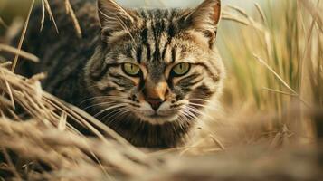 dier in wild natuur ongedomesticeerd kat dichtbij omhoog portret foto