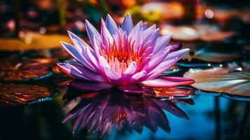 mooi lotus water lelie weerspiegelt kalmte en schoonheid foto