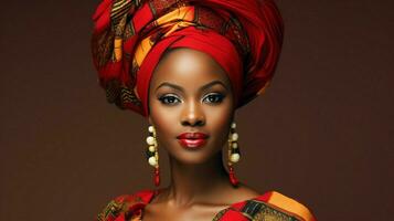 mooi jong Afrikaanse vrouw in traditioneel tulband foto