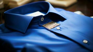 blauw overhemd etiket symboliseert luxe mode industrie foto