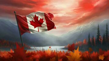 Canadees vlag golvend in levendig herfst backdrop foto