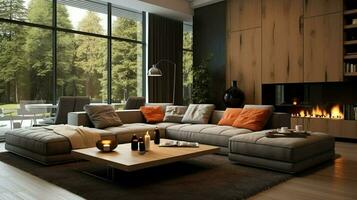 comfortabel modern leven kamer met elegant decor foto