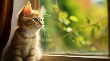 schattig katje zittend door venster staren merkwaardig foto