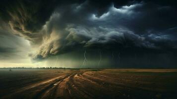 donker lucht over- landschap onheilspellend storm naderen foto