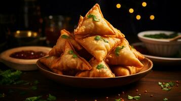 diep gebakken samosa's met pittig kip vulling foto