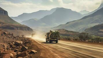 het rijden uit weg vrachtauto door Afrikaanse berg reeks foto