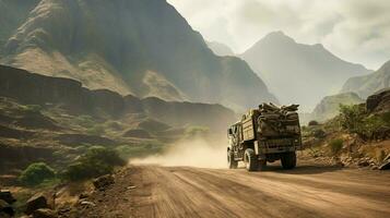 het rijden uit weg vrachtauto door Afrikaanse berg reeks foto