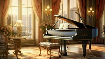 elegant groots piano binnenshuis tafereel foto