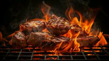 vlam gegrild vlees Koken Aan vlammen foto