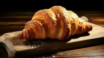 Frans voedsel fijnproever maaltijd vers croissant Aan houten tafel foto