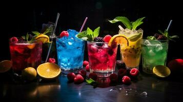 vers fruit cocktails domineren de zomer nachtleven tafereel foto