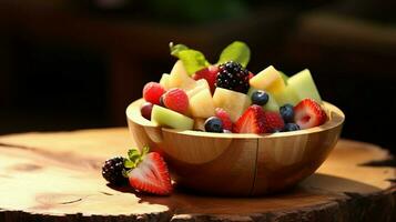 vers biologisch fruit toetje in een houten kom een fijnproever foto