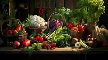 versheid van natuur premie gezond aan het eten Aan een rustiek tafel foto