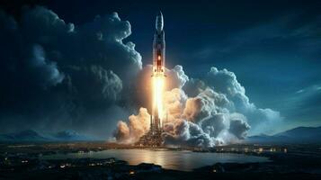 futuristische raket onderzoekt ruimte door technologie foto
