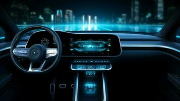 futuristische smartphone icoon verlicht auto dashboard foto