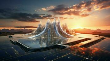 futuristische zonne- macht station genereert elektriciteit foto