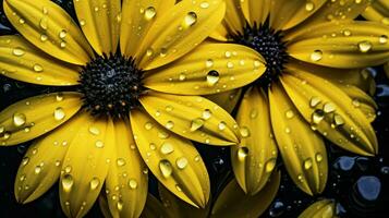 glinsterend dauw druppels Aan levendig geel bloemblaadjes foto