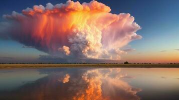 gloeiend cumulus wolk Aan brand Bij schemer foto