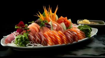 fijnproever zeevruchten maaltijd bord van vers sashimi gezond aan het eten foto