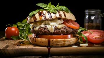 gegrild rundvlees hamburger met vers tomaat en kaas foto