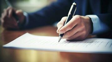 handschrift aantekeningen Aan papier een leerling studies voor examens foto