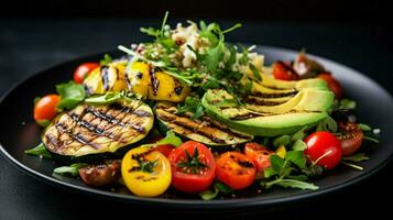 gezond vegetarisch lunch bord met gegrild avocado foto