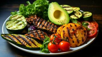 gezond vegetarisch lunch bord met gegrild avocado foto