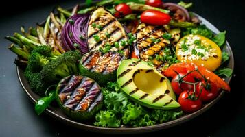 gezond vegetarisch lunch bord met gegrild avocado foto