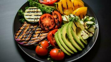 gezond vegetarisch lunch bord met gegrild avocado foto