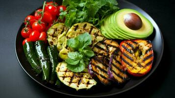 gezond vegetarisch lunch bord met gegrild avocado foto