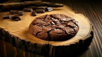 eigengemaakt chocola koekje Aan rustiek hout tafel een zoet foto