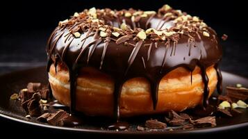 toegeeflijk eigengemaakt donut met chocola suikerglazuur een zoet foto