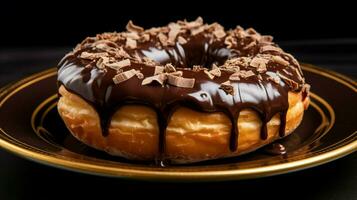 toegeeflijk eigengemaakt donut met chocola suikerglazuur een zoet foto