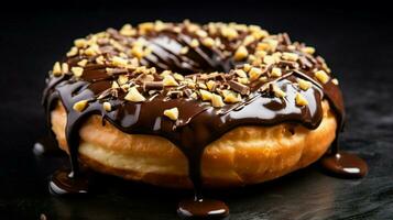 toegeeflijk eigengemaakt donut met chocola suikerglazuur een zoet foto