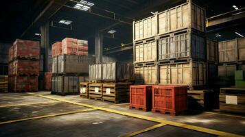 groot magazijn stack kratten dozen en containers foto