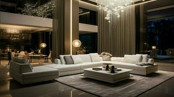 luxe modern leven kamer verlichte met elegantie foto