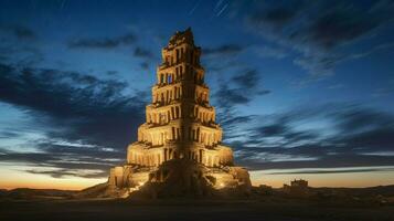 majestueus minaret verlicht de oude inheems cultuur foto
