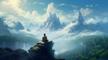 mediteren Aan berg top omringd door natuur foto