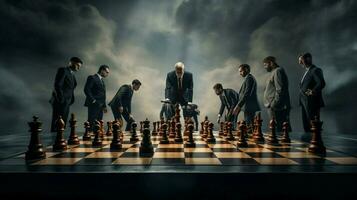 mannen strijd Aan schaak bord samenspel staat uit foto