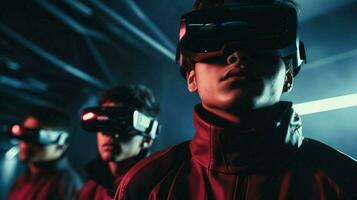 mannen in futuristische vr simulator vervelend beschermend eyewear foto