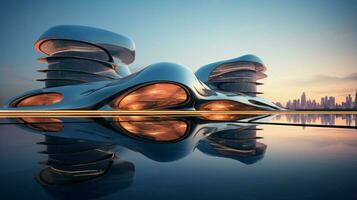 modern architectuur vormen futuristische stadsgezicht reflecterend foto