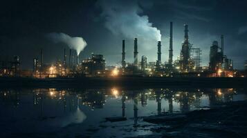 modern staal raffinaderij verlichte uitrusting verontreiniging foto