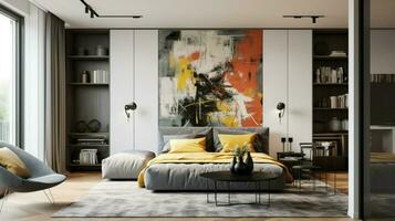 modern studio appartement schoon ontwerp met abstract foto